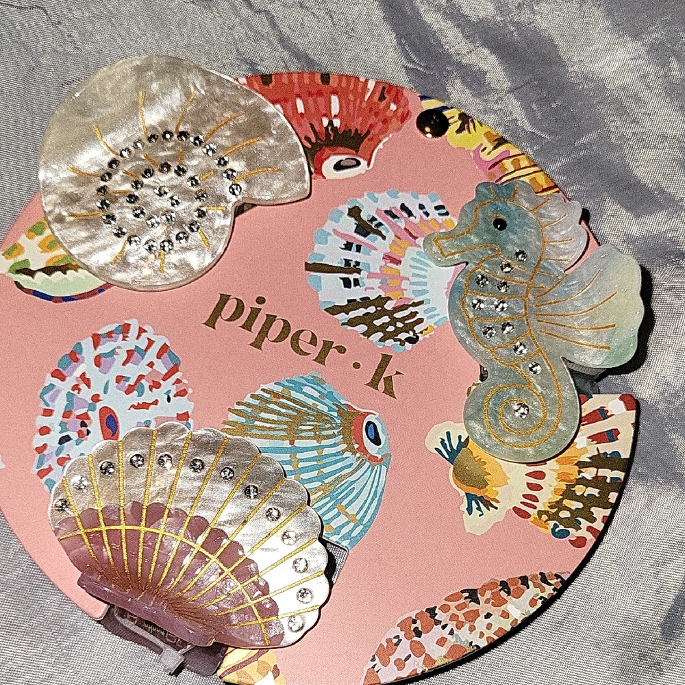 Piper K Shell & Seagreen Seahorse Decorative HAIR Clips BRAND New TL
